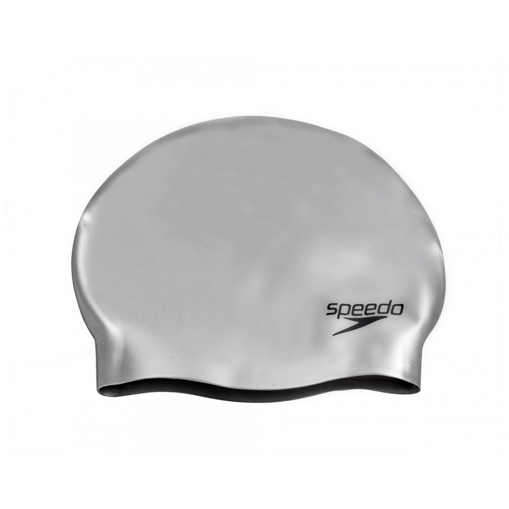 Speedo Plain Moulded Silicone Swimming Cap  Silver 